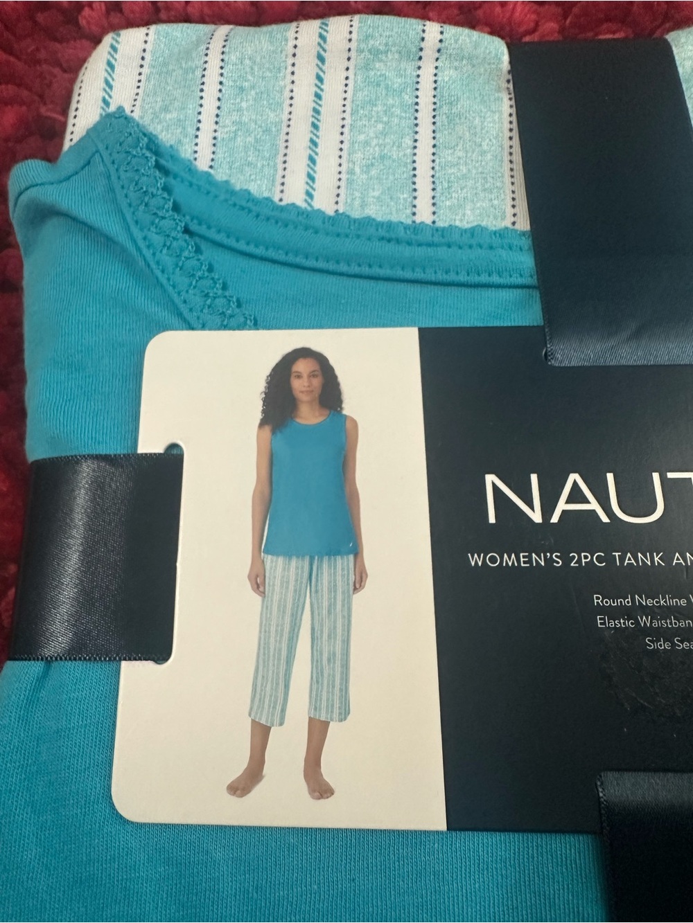 Nautica Teal Tank & Aqua-Striped Capri Pajama Set